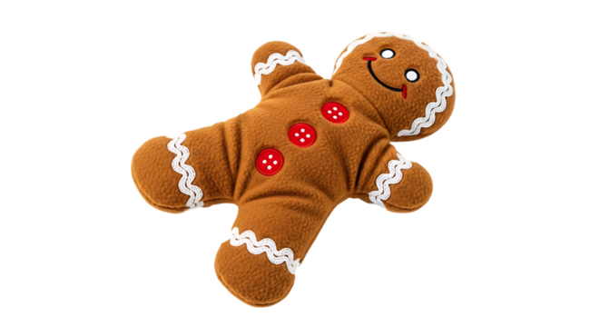 Plush gingerbread man toy with red button decorations