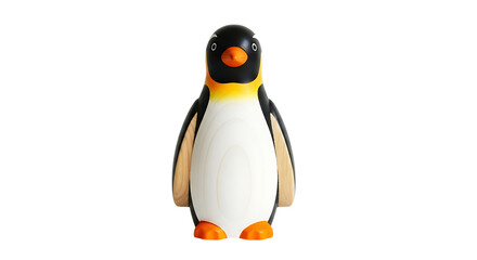 A cute plush toy penguin standing against a black background