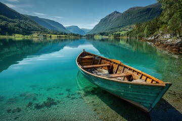 Serene Lake and Wooden Boat