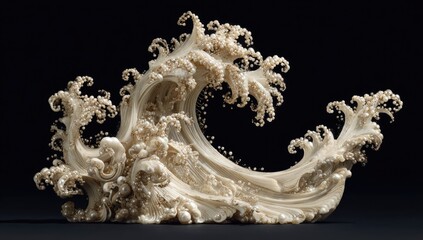 Ornate, carved wave crests, curls, and foams, ivory tone