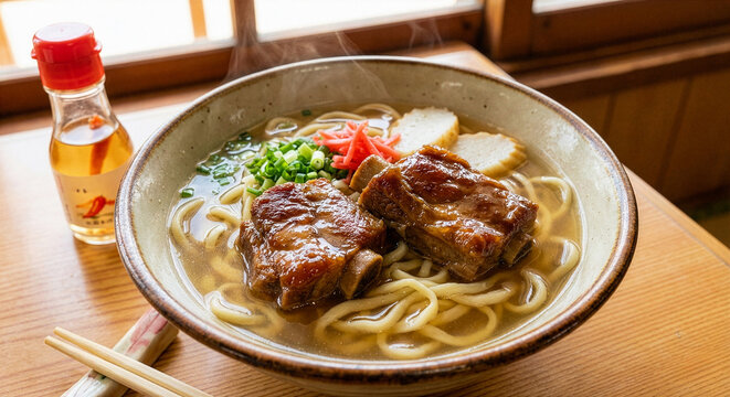 沖縄の絶品郷土料理：熱々ジューシーなソーキそば