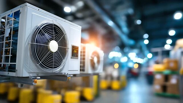 Refrigeration unit visible, cold chain equipment, warehouse climate control, food safety system, logistics temperature management, industrial cooling technology, metal ductwork det