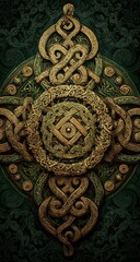 Ornate celtic knot pattern, bronze textured background