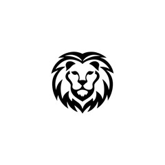 Lion head black and white illustration on transparent background silhouette