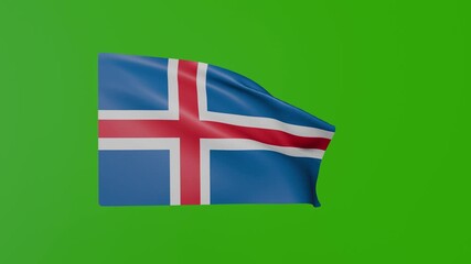 National flag of Iceland waving on green screen. Animated Icelandic flag waving in wind.	
