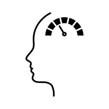 Potential icon Human head with mental gauge icon representing cognitive load focus level mindset measurement intelligence indicator psychological capacity concept personal development monitoring