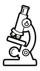Black and white flat illustration of the microscope logo on a white isolated background. Vector graphics. EPS.