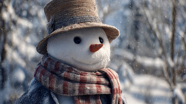 Portrait of a snowman in the snow