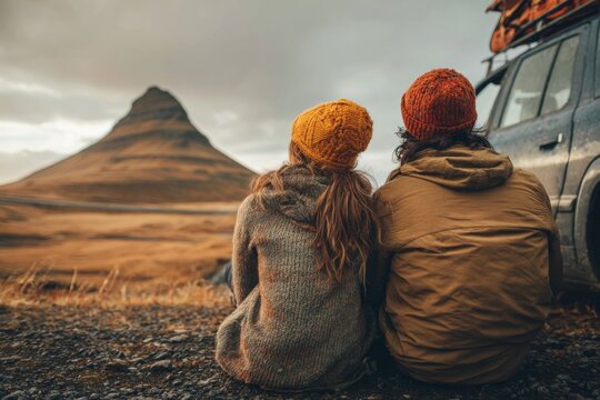 Adventurous Couple at Kirkjufell