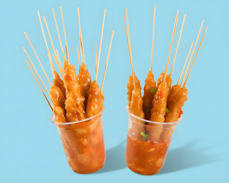 chicken sempol dish in a cup with chili sauce