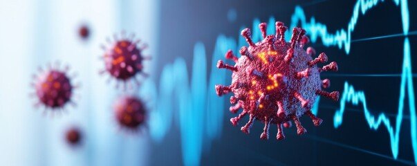 Virus Impact Red Virus Cell with Financial Chart,Pandemic, Healthcare