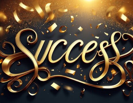 a vibrant and motivating success wallpaper with golden confetti and elegant typography against a dark background celebration positive