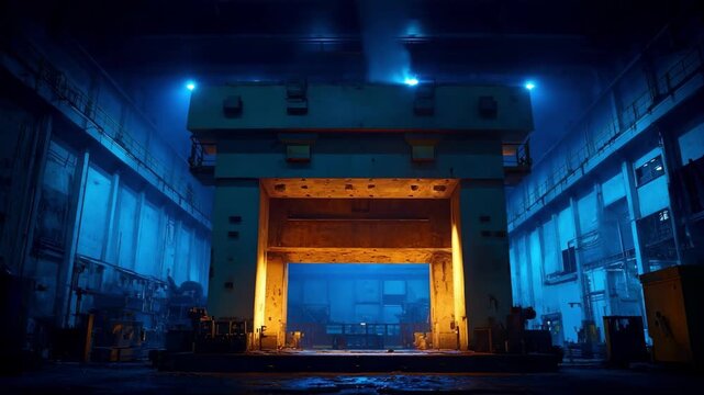 Medium shot of a steel press hardening process showing forming and inducing strength in one integrated step with precise machinery and glowing metal.