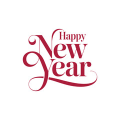 Elegant happy new year calligraphy design with red lettering on white background