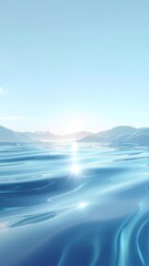 Vast Calm Ocean Reflecting Sunlight With Distant Mountains Under A Clear Sky And Rippling Water Surface