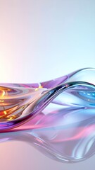 Abstract Fluid Dynamic Wave Sculpture with Iridescent Colors and Reflective Surface Under Soft Lighting
