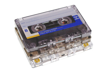 Obraz premium Stack of retro audio cassettes isolated on white background