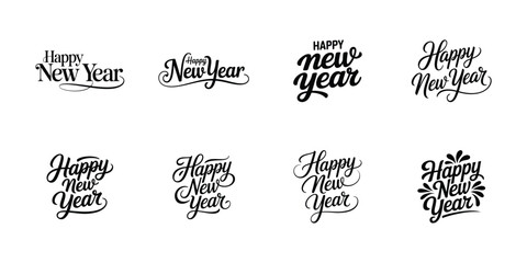 Elegant happy new year script calligraphy vector bundle © MdTaz