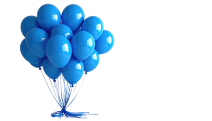 Bunch of shiny blue balloons tied with ribbon against a black background