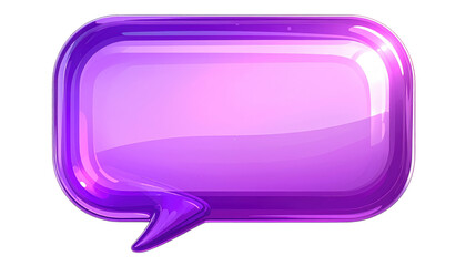 Glossy purple speech bubble with rounded rectangular body and triangular tail, against a transparent background