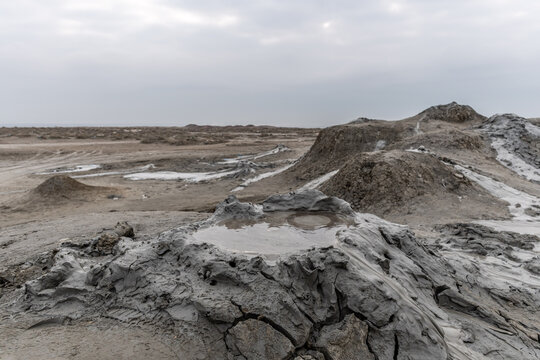 Mud volcanoes in Gobustan Park, Baku, Azerbaijan