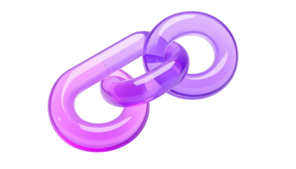 Render of interlocked, translucent lavender and pink rings, seemingly plastic, isolated against a stark black background