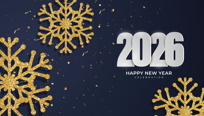 happy new year 2026 template poster design with elegant gold decoration background