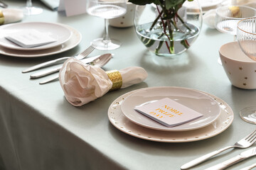 Elegant table setting for Nobel prize day with clean plates, closeup