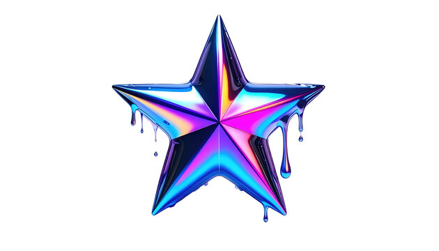 Glossy iridescent star with liquid drops