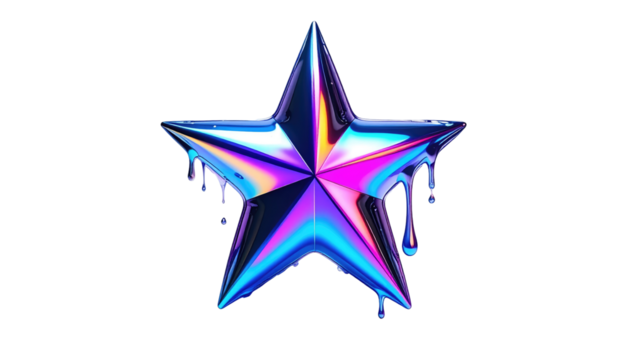 Glossy iridescent star with liquid drops