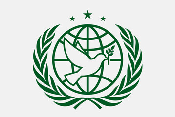Green peace dove and globe wreath emblem vector 
