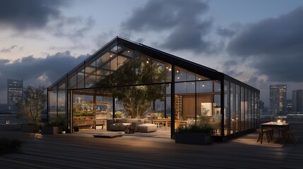 A modular greenhouse with sliding climate zones, allowing different crops to grow side-by-side under individually controlled humidity and light — precision agriculture, sustainable food innovation,