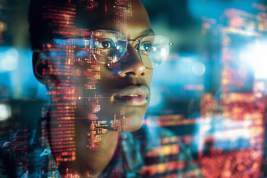 College student using virtual AI artificial intelligence technology & machine learning. Interactive technology in uni classroom. Innovation & smart tech. AI hologram in education & gaming. futuristic	