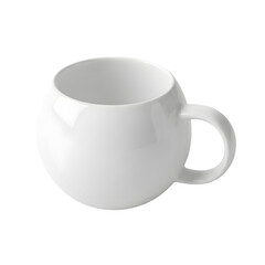 A clean white spherical coffee mug with a handle isolated on transparent background
