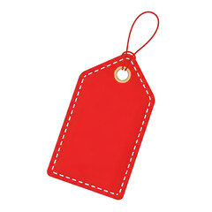A red, blank price tag with a pointed top and rounded corners is displayed