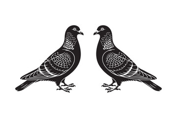 Two black pigeons facing each other in silhouette