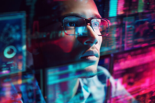 College student using virtual AI artificial intelligence technology & machine learning. Interactive technology in uni classroom. Innovation & smart tech. AI hologram in education & gaming. futuristic	