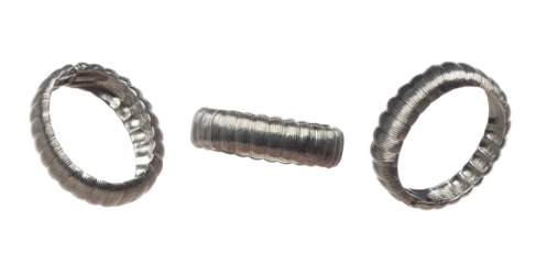 Fashion Silver bangle bracelet with beautiful work detail is value. Luxury silver metal bangle bracelet is fashion trend and fly in air. White background isolated