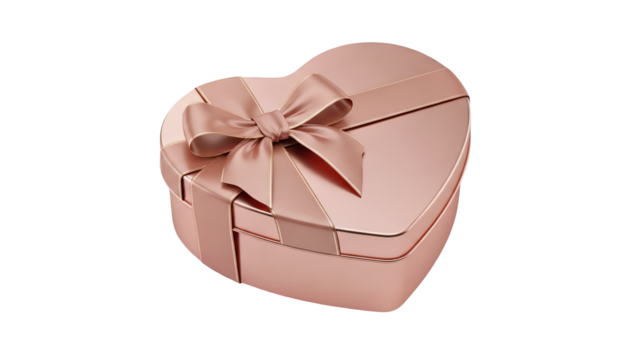 Rose Gold Heart Shaped Gift Box Tied With A Satin Ribbon Bow Isolated On Black Background Ideal For Valentines Day Or Special Occasions