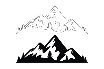 Fototapeta premium Stylized mountain range with trees in outline and silhouette