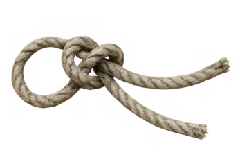 Rope knot forming a secure connection, representing strength, unity, teamwork, and strong bonds on transparent background