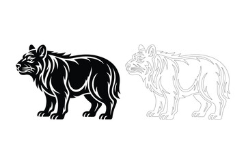 Black and white illustration of a wolf and its outline