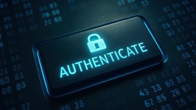 Authenticate button digital security data protection cyber lock icon technology concept computer keyboard glowing lock symbolizing identity verification online safety information security access