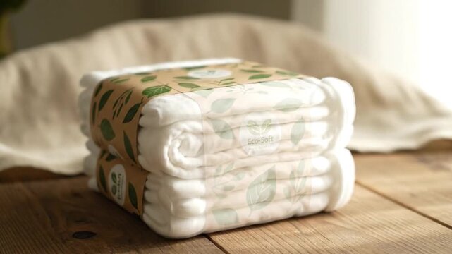 Eco-Soft natural textile products, neatly packaged with green leaf design