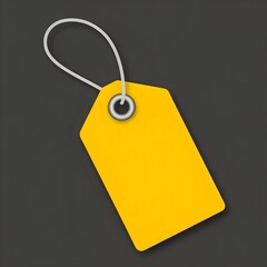 Bright yellow blank price tag with white string on black background