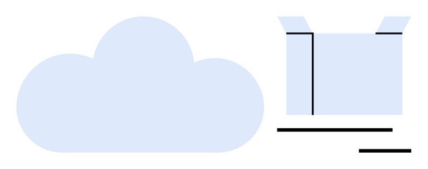 Cloud storage, technology services, data backup, file sharing, network solutions, application hosting. Minimalistic cloud shape and open box. Cloud storage and technology services concept