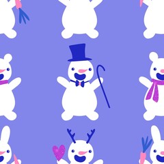 Christmas cartoon ice seamless snowman pattern for wrapping paper and fabrics