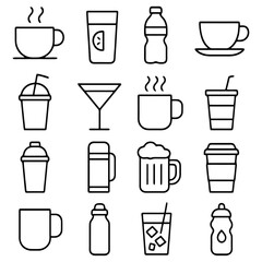 Diverse Beverage Collection: A clean and concise array of beverage icons, each illustrating a different refreshing drink. A visual guide for the selection of any beverage from different sources.