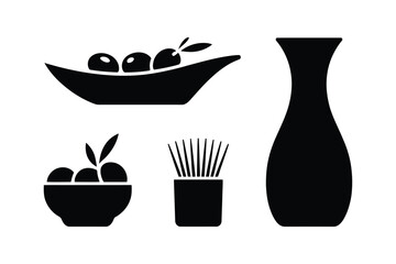 Still life silhouette of olives and vase