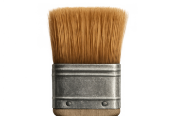 Paintbrush close up, featuring bristles and ferrule, illustrating art, craft, and creative painting tools on a transparent background